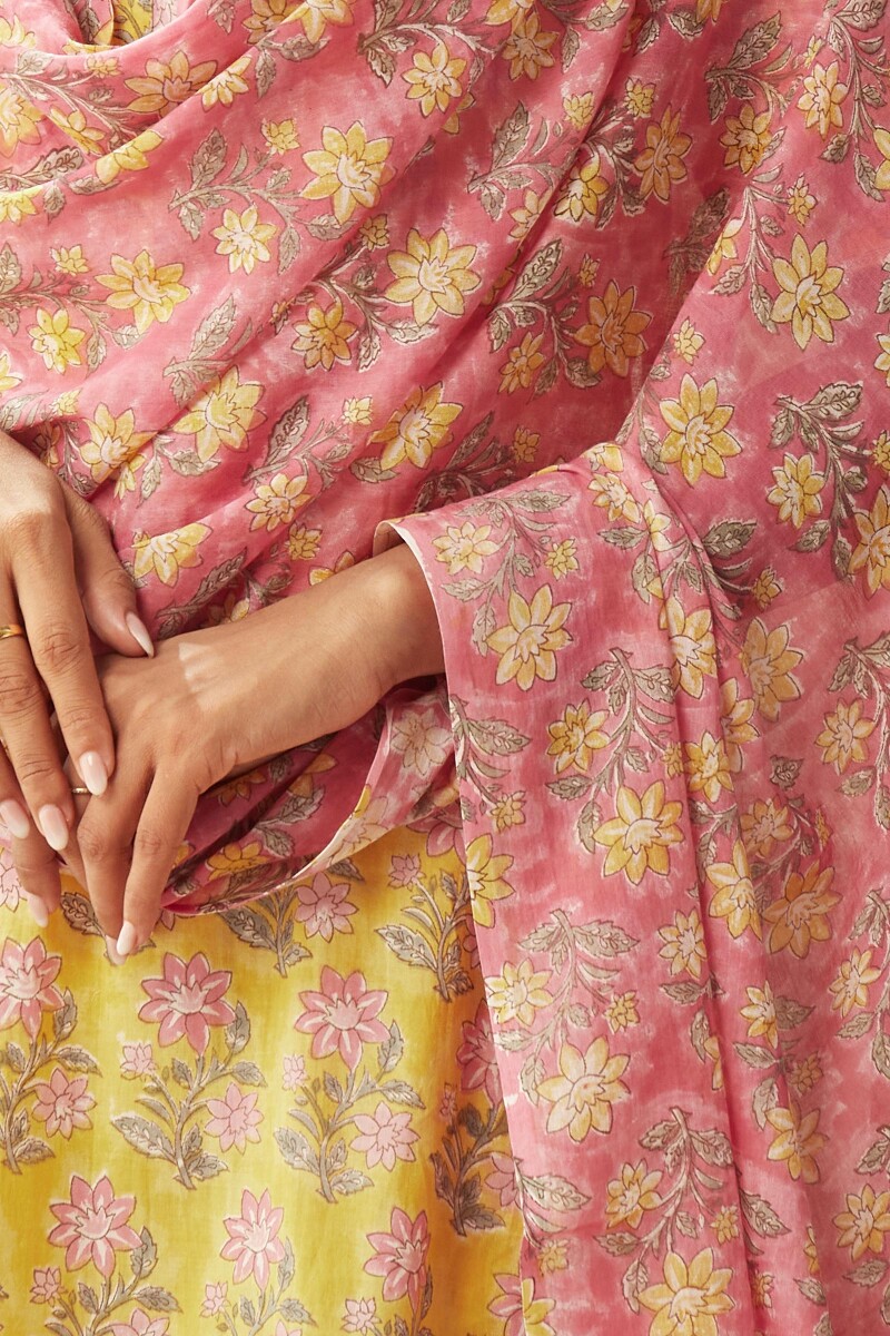 Pink Hand Block-Printed Cotton Mul Dupatta