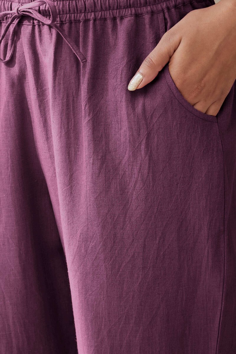 Wine Handcrafted Cotton Flax Narrow Pants