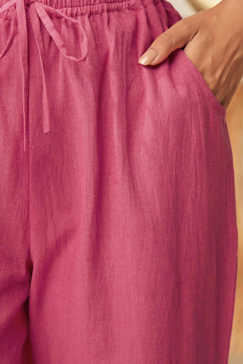 Rose Pink Handcrafted Cotton Flax Pants