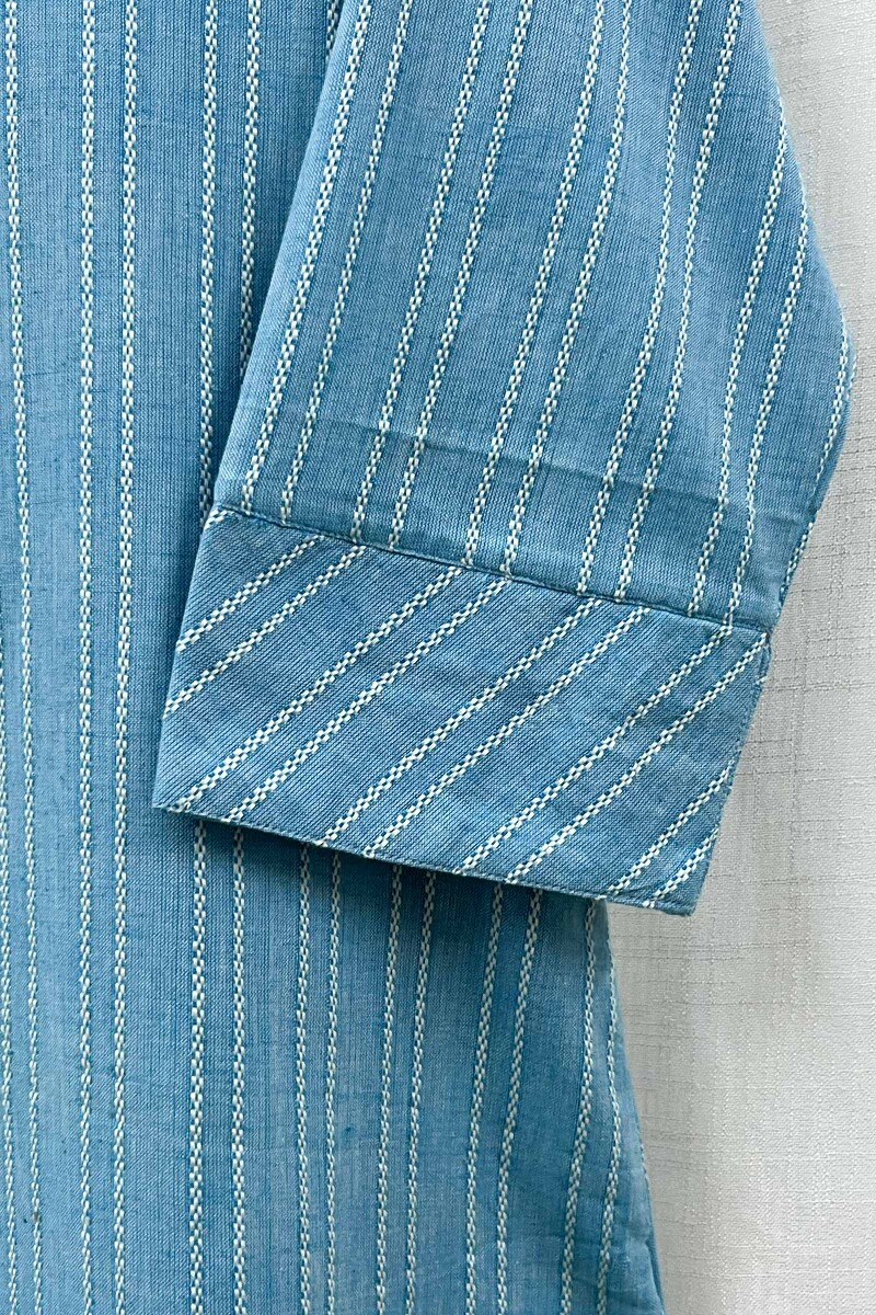Sky Blue Handcrafted Straight Handloom Cotton Kurta