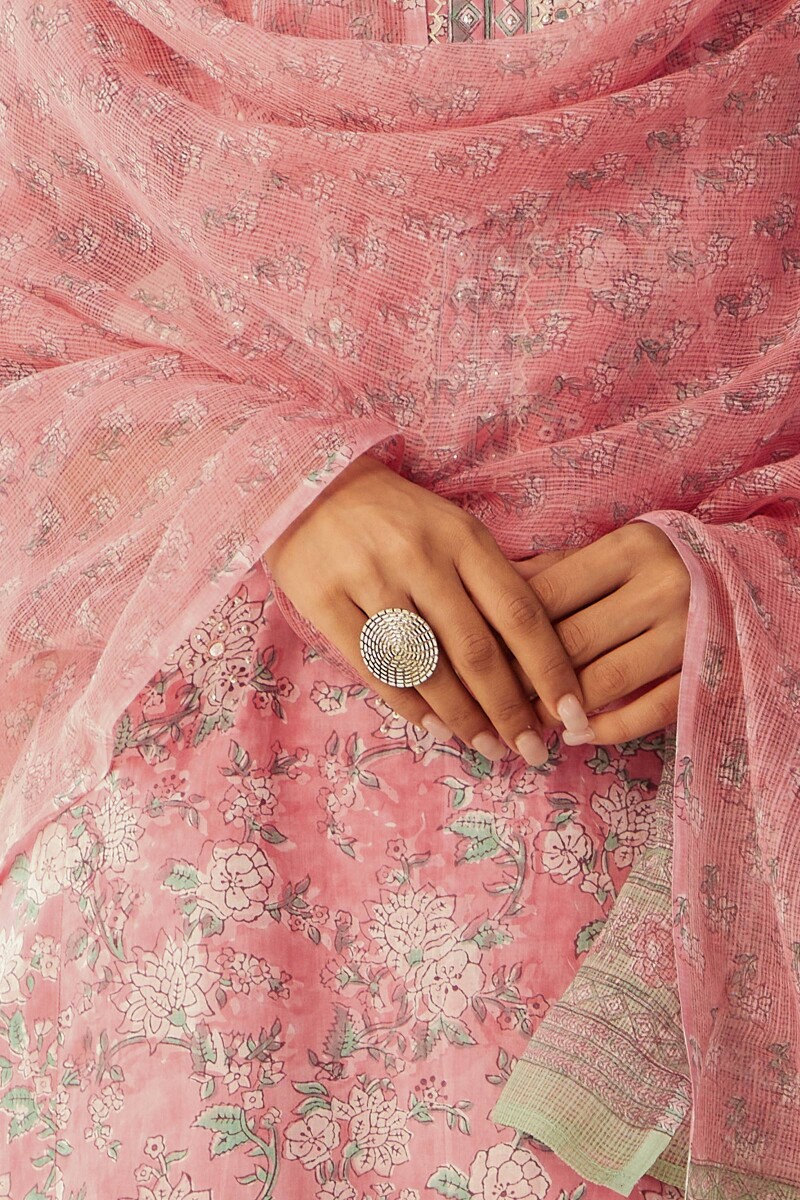 Pink Hand Block-Printed Kota Dupatta