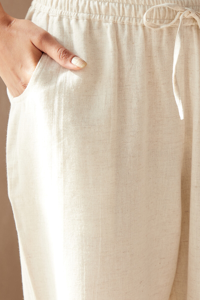 White Handcrafted Cotton Linen Narrow Pants