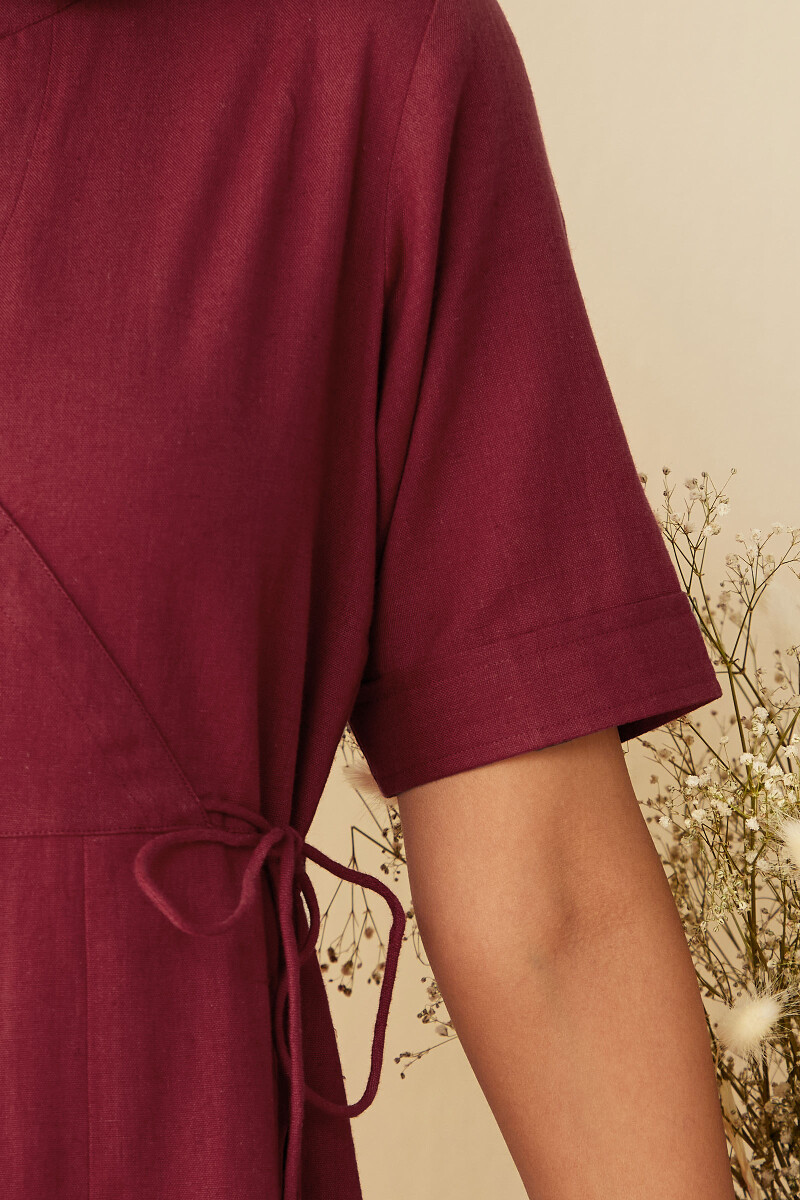 Maroon Handcrafted Cotton Linen Dress