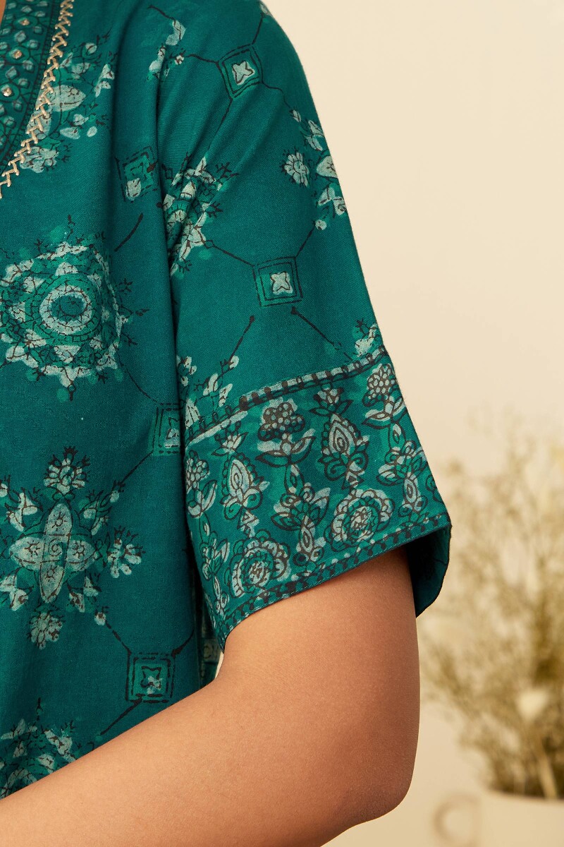 Akola Hand Block-Printed Straight Cotton Kurta
