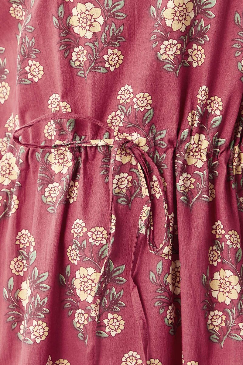 Red Hand Printed Cotton Kaftan