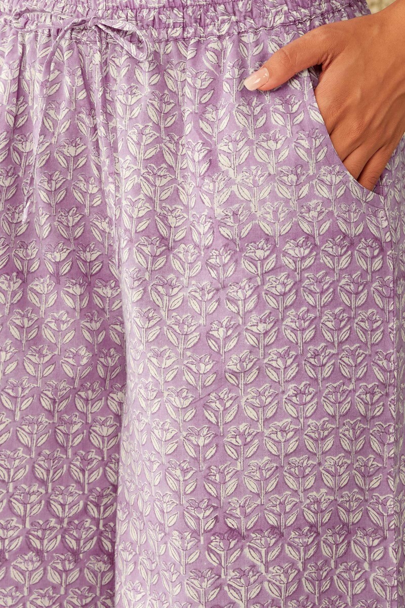 Purple Hand Block-Printed Cotton Palazzo