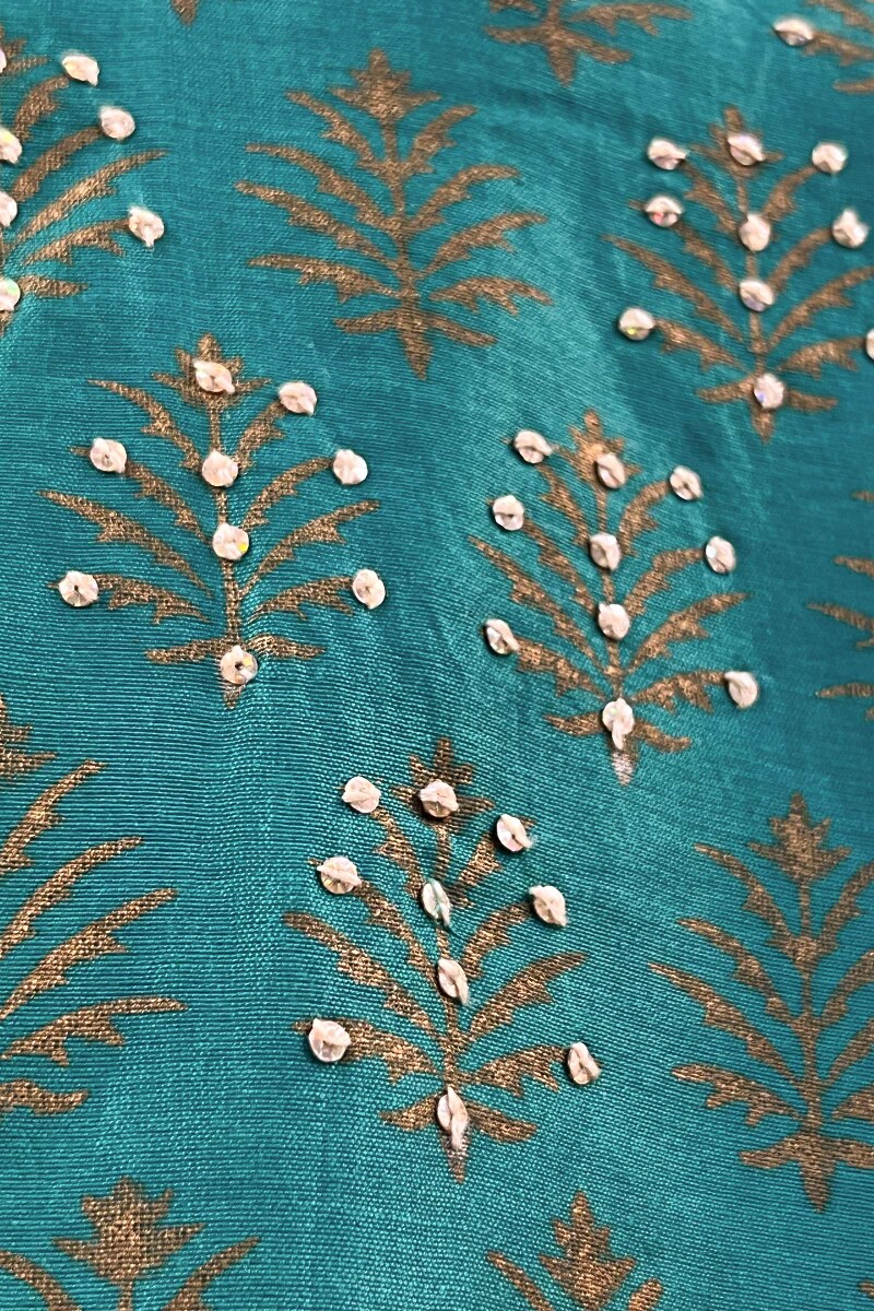 FG Specials: 1 Of 1- Teal Handcrafted Chanderi Kurta