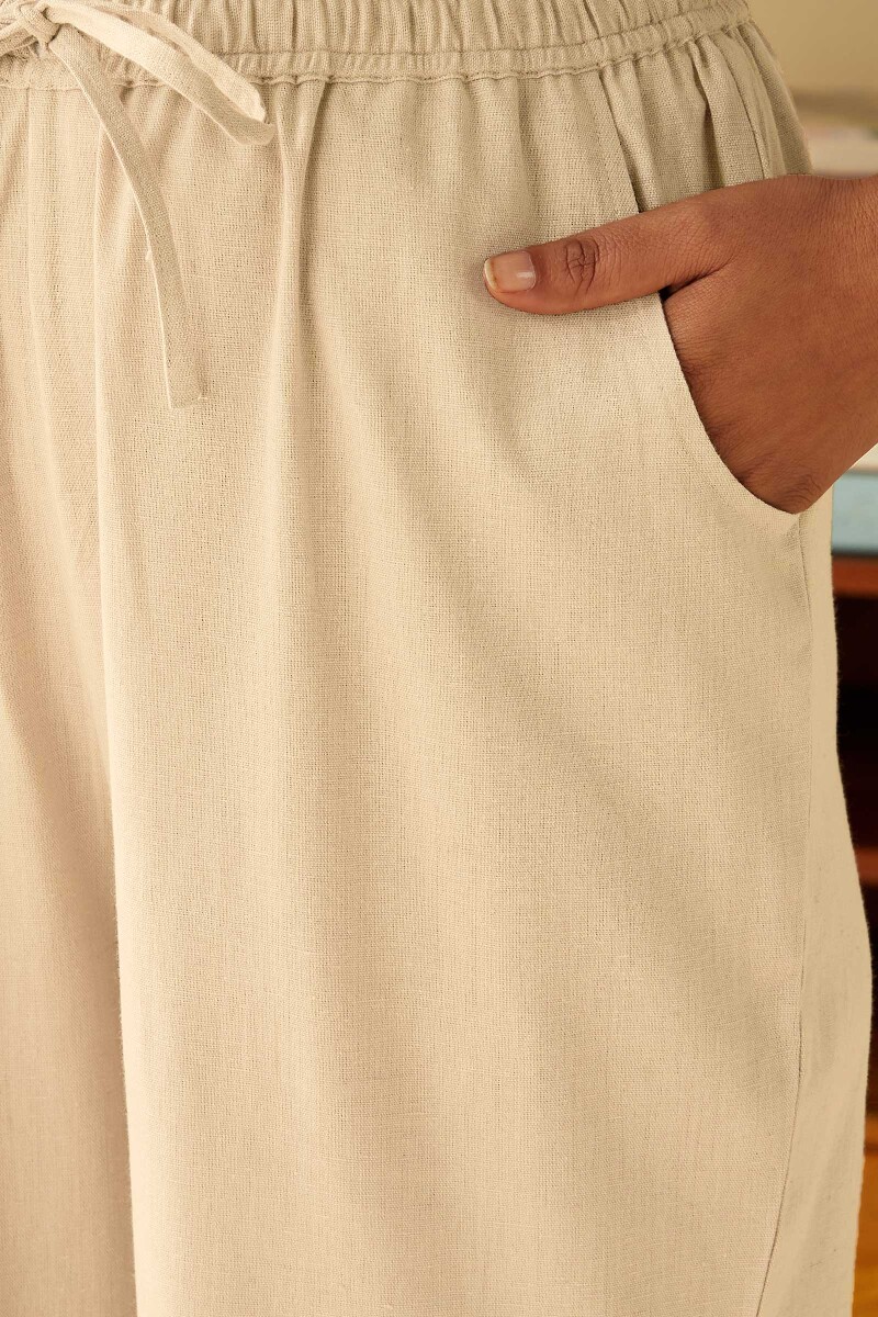 Beige Handcrafted Cotton Linen Pants