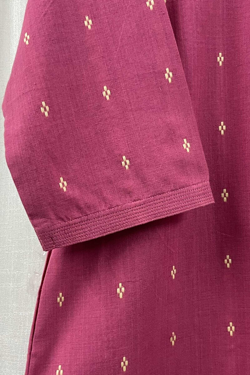 Pink Handcrafted Straight Handloom Cotton Kurta