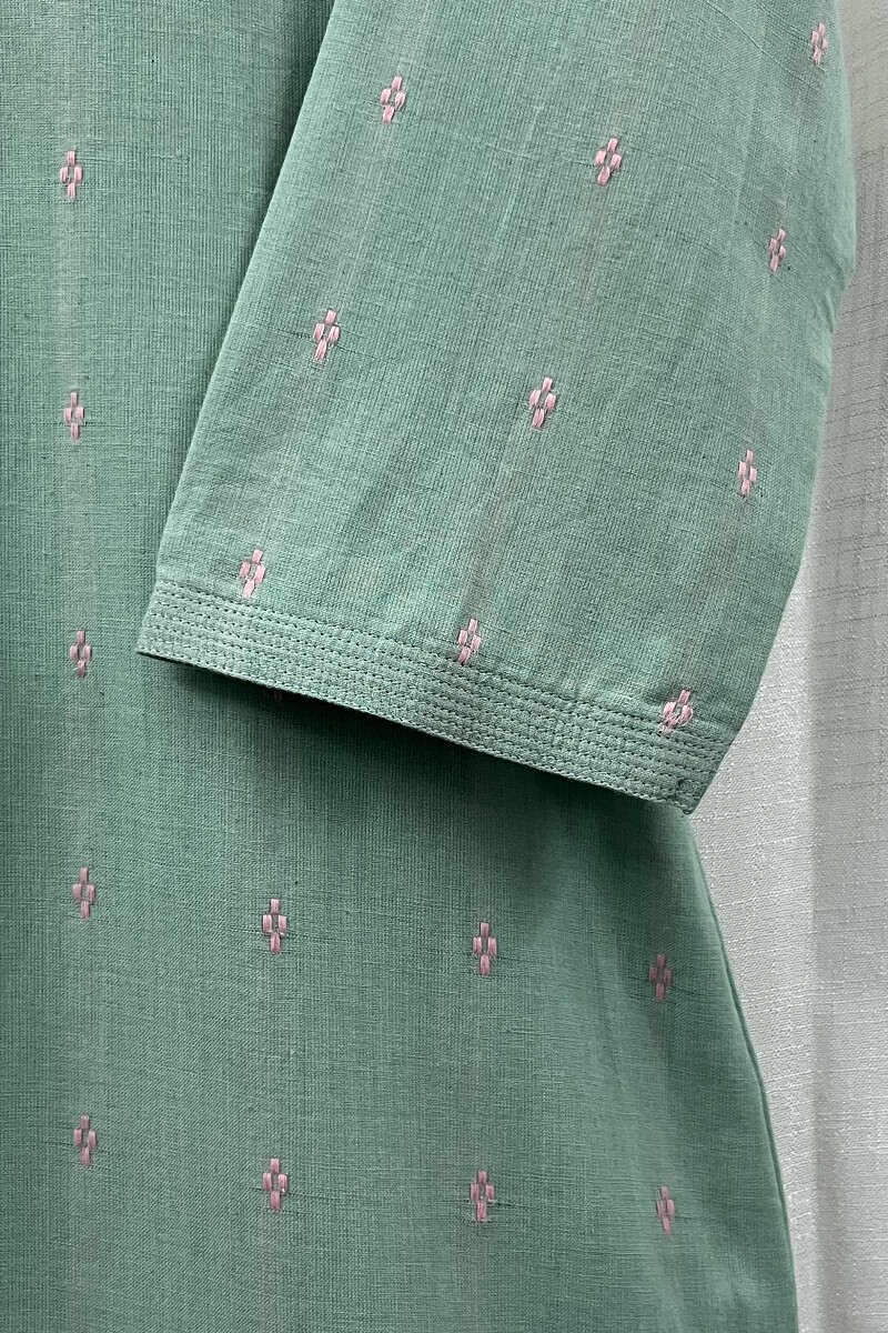 Mint Green Handcrafted Straight Handloom Cotton Kurta