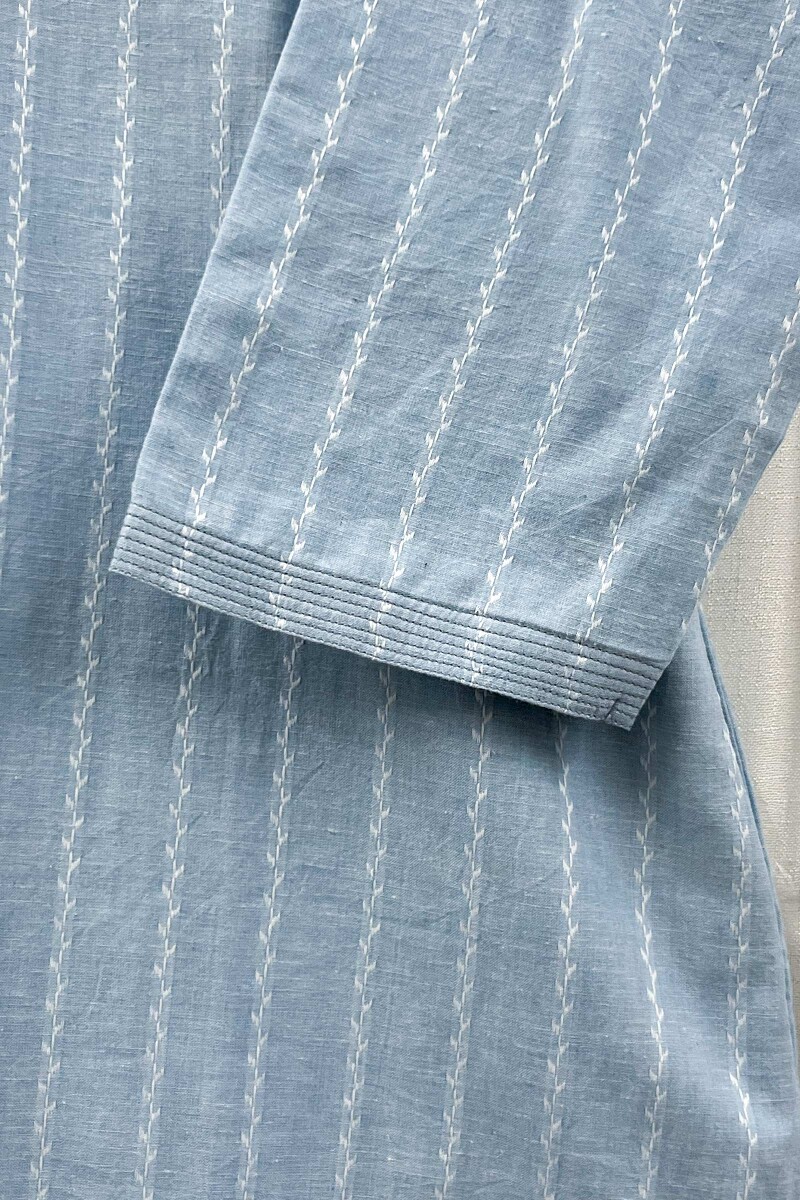 Blue Handcrafted Straight Handloom Cotton Kurta