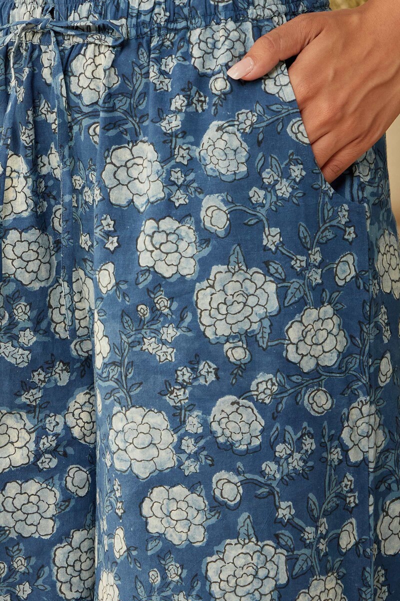 Indigo Hand Block-Printed Cotton Palazzo