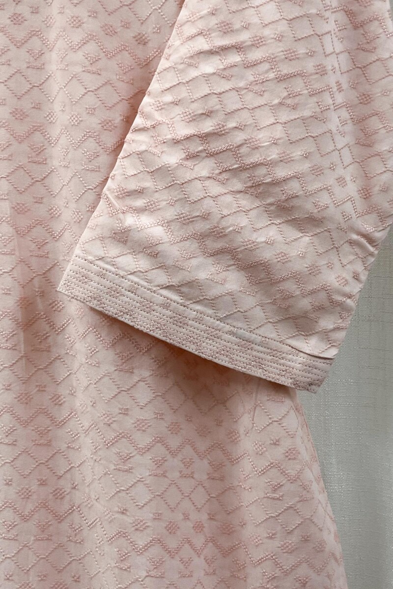 Baby Pink Handcrafted Straight Handloom Cotton Kurta