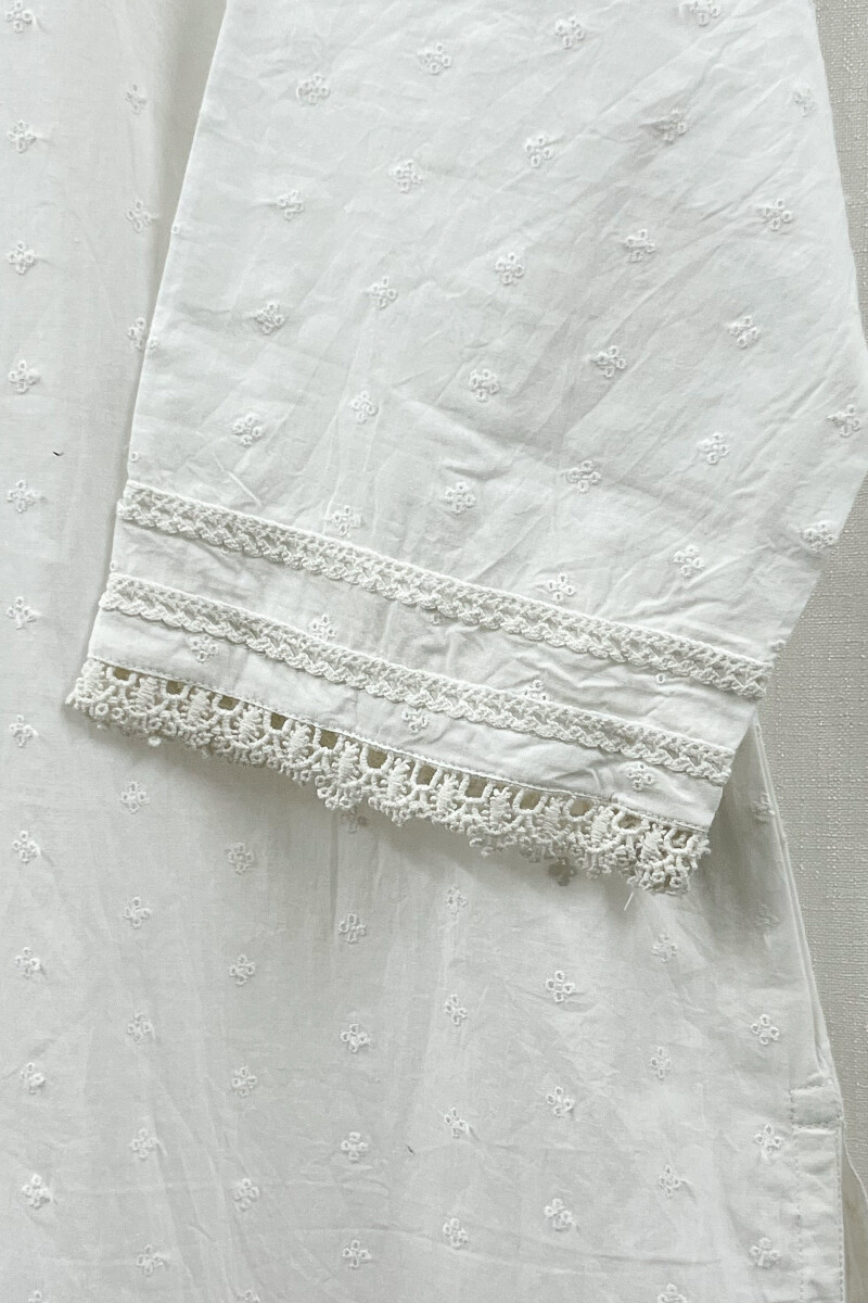 White Handcrafted Straight Cotton Kurta
