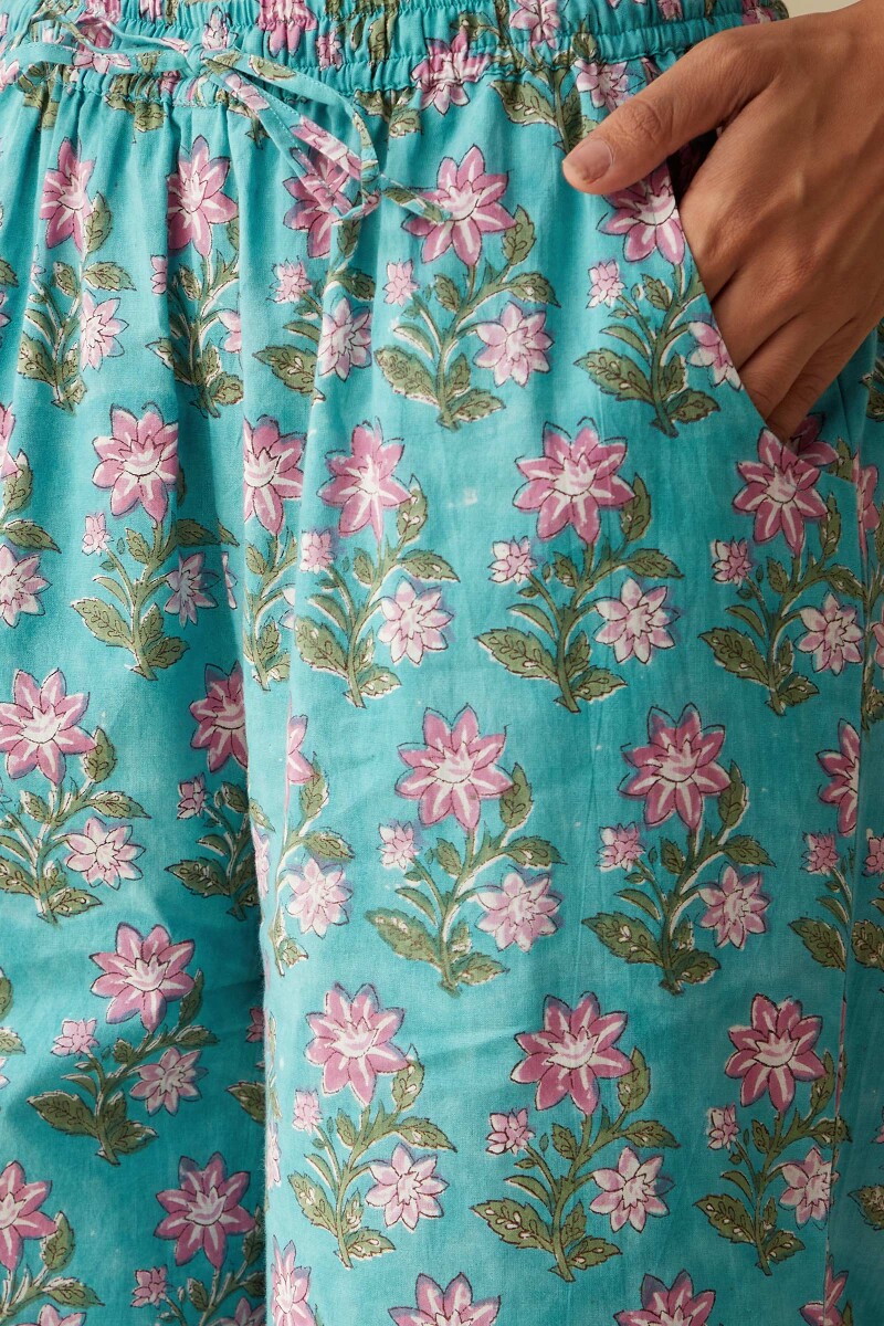 Green Hand Block-Printed Cotton Farsi Pants