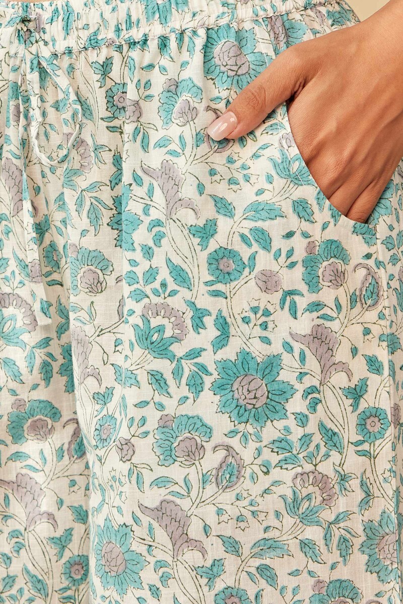 White Hand Block-Printed Cotton Slub Palazzo