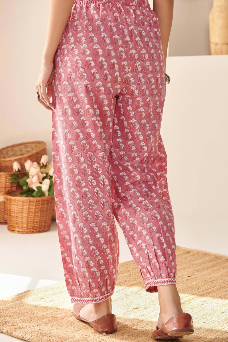 Pink Hand Block-Printed Cotton Izhaar Pants