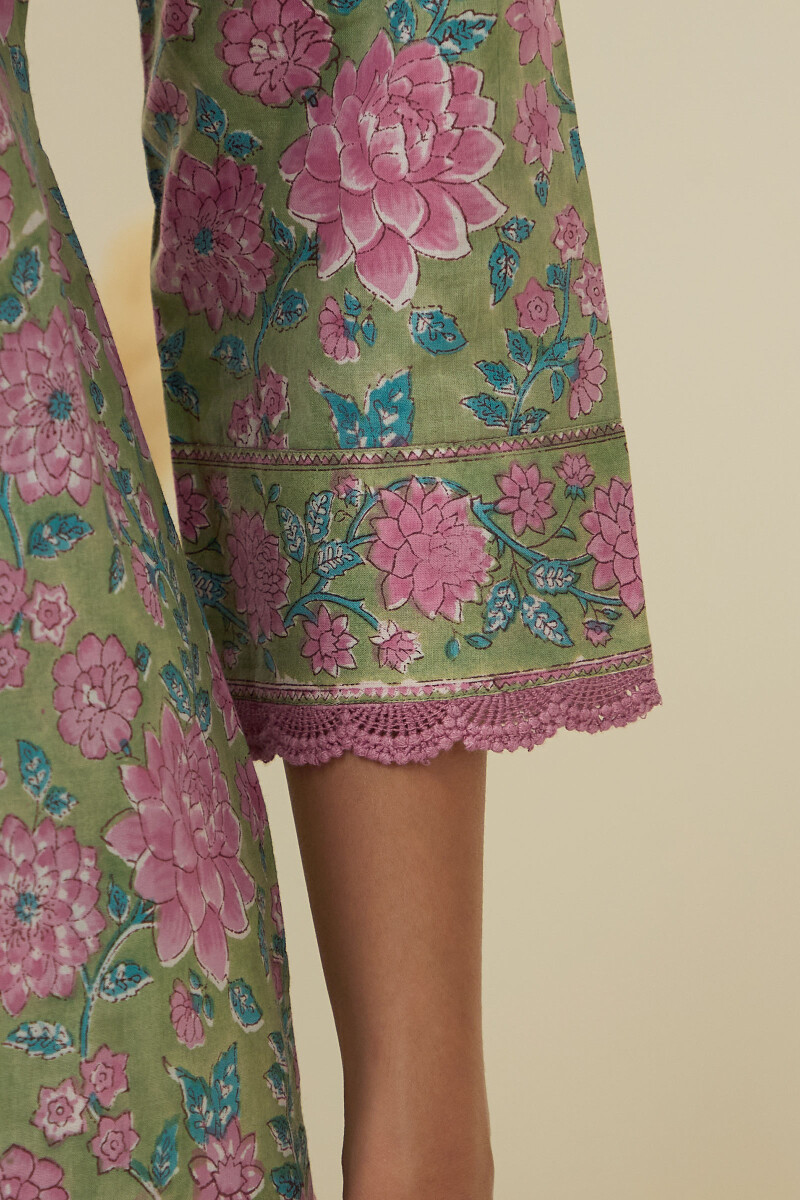 Green Hand Block-Printed Straight Cotton Kurta