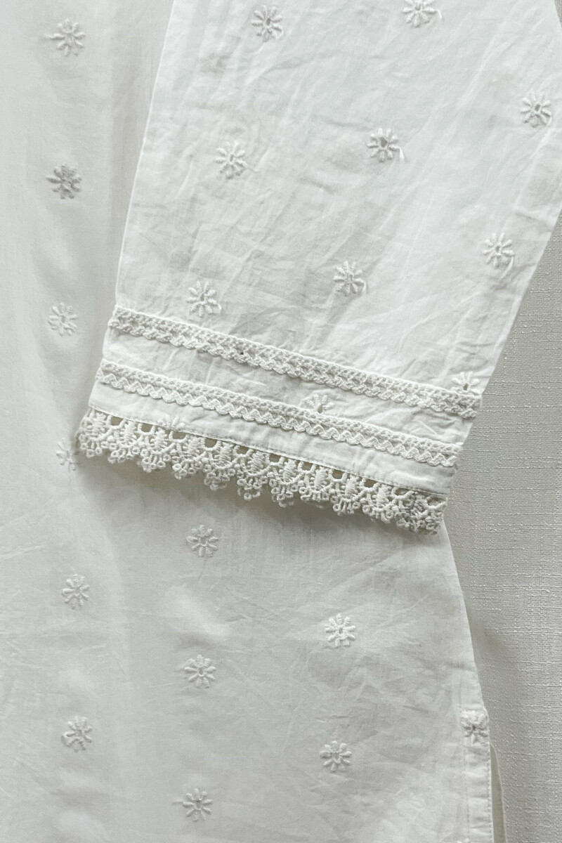 White Handcrafted Straight Cotton Kurta
