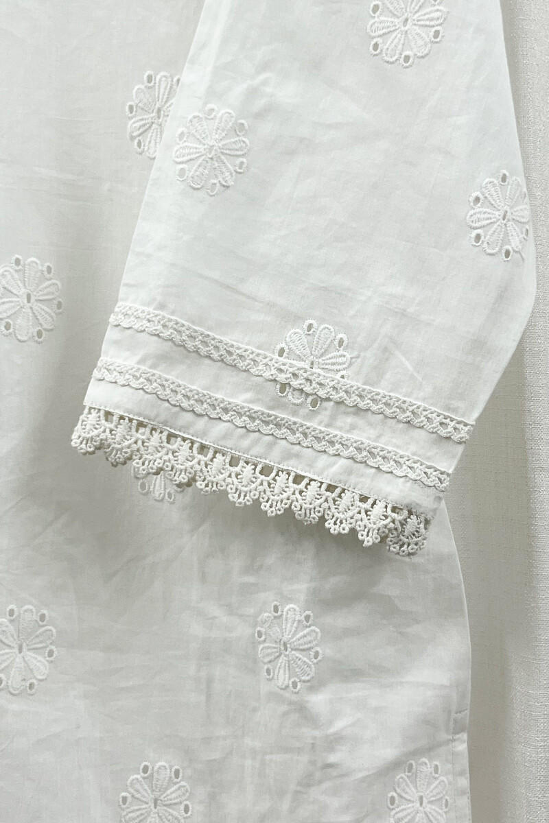 White Handcrafted Straight Cotton Kurta