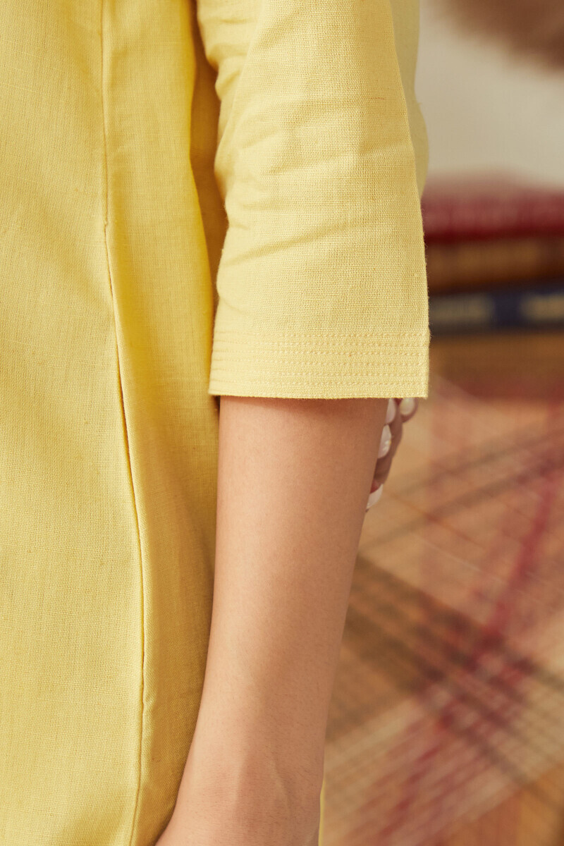Yellow Handcrafted Straight Cotton Flax Kurta