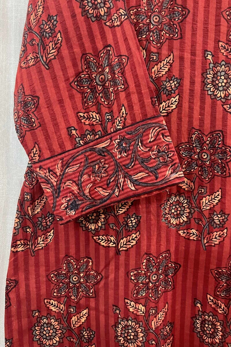 Ajrak Hand Block-Printed Straight Cotton Dobby Kurta