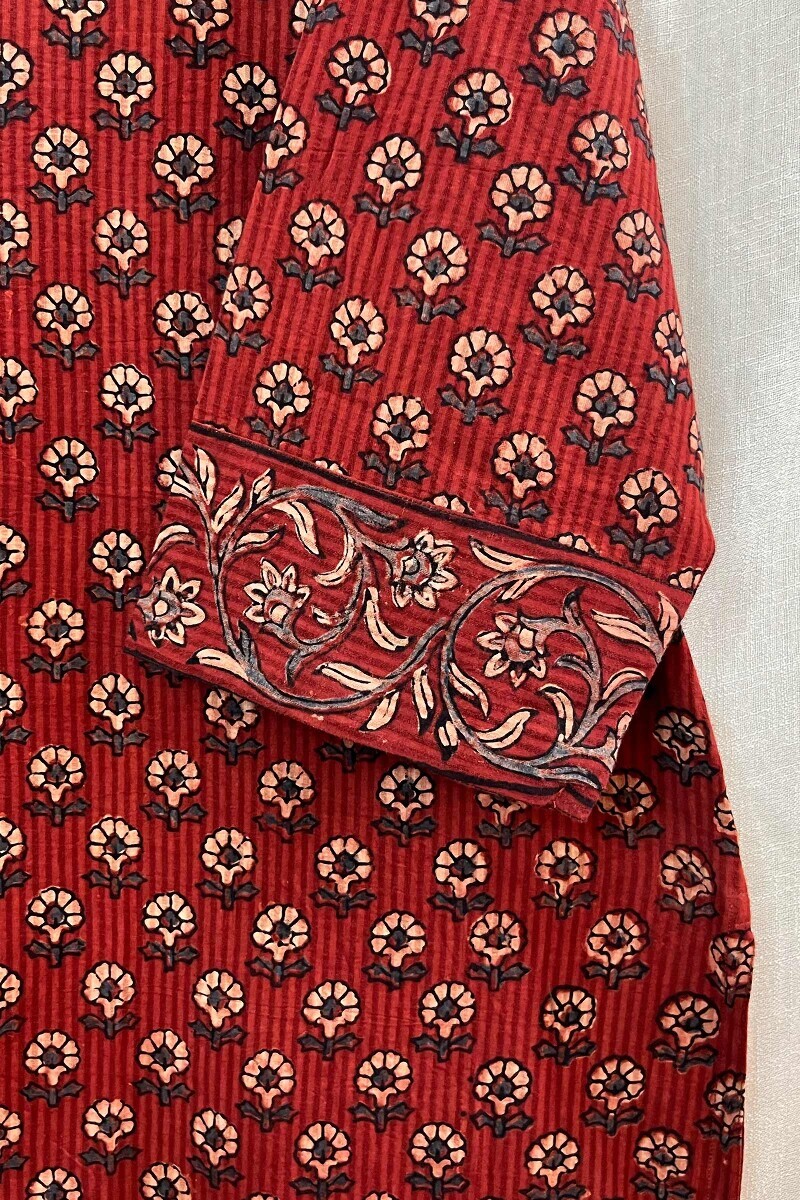 Ajrak Hand Block-Printed Straight Cotton Dobby Kurta