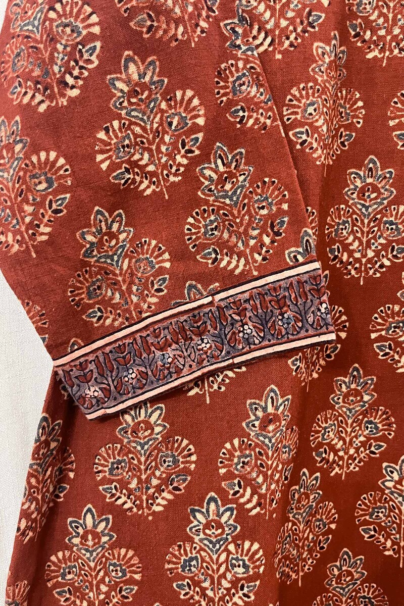 Ajrak Hand Block-Printed Straight Cotton Slub Kurta