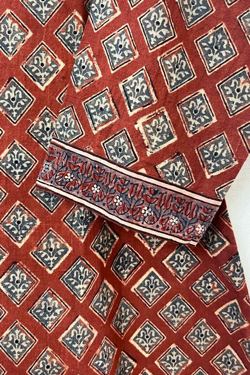 Ajrak Hand Block-Printed Straight Cotton Slub Kurta