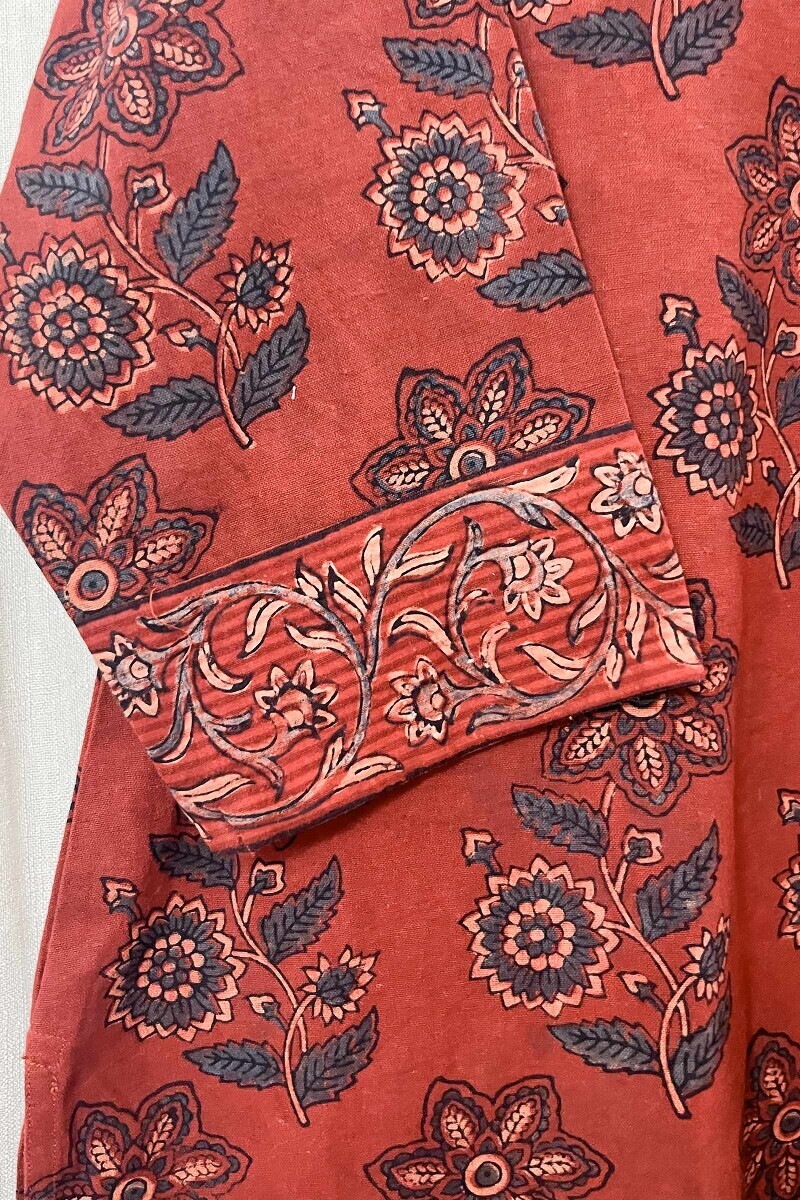 Ajrak Hand Block-Printed Straight Cotton Slub Kurta