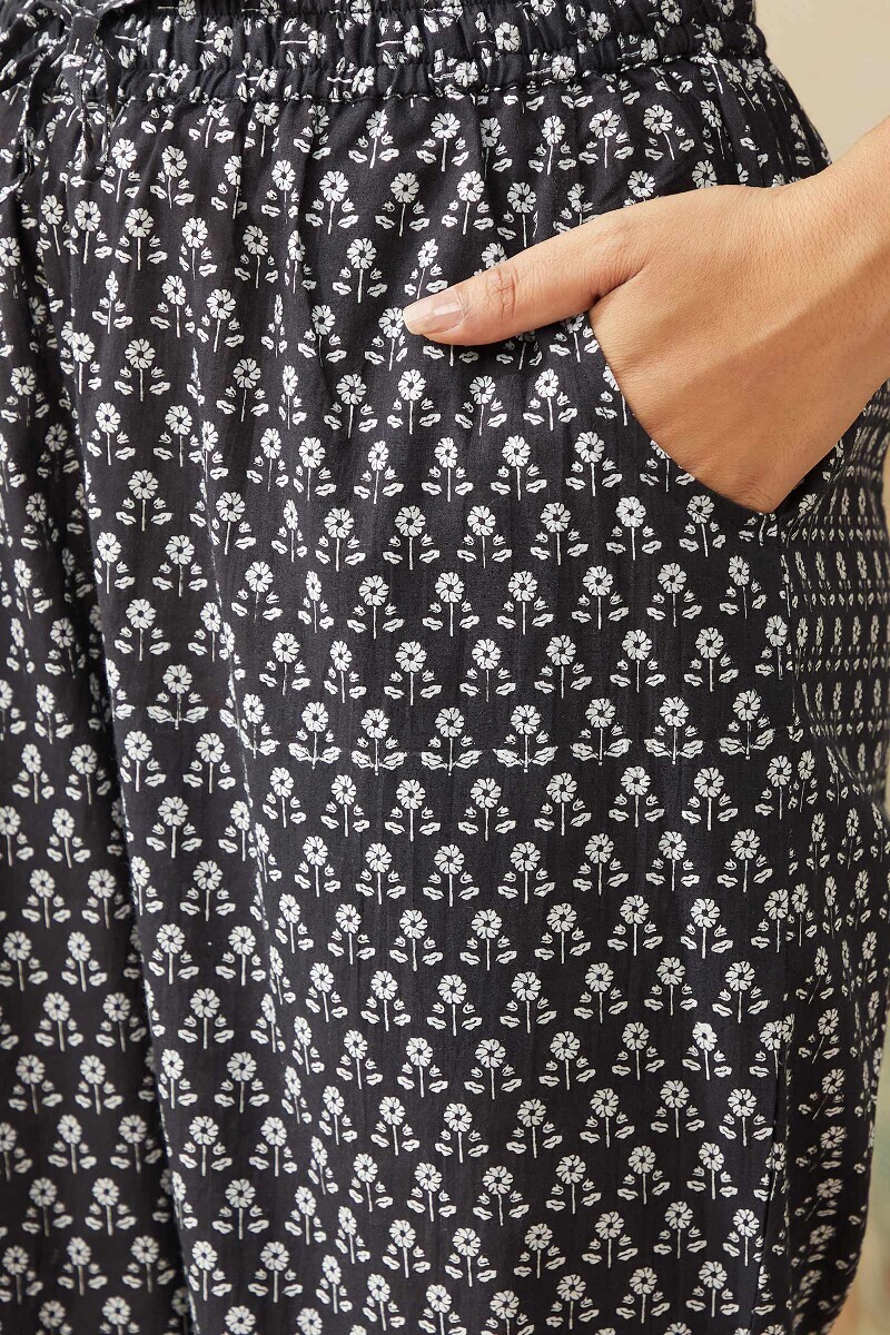 Blue Hand Printed Cotton Narrow Pants