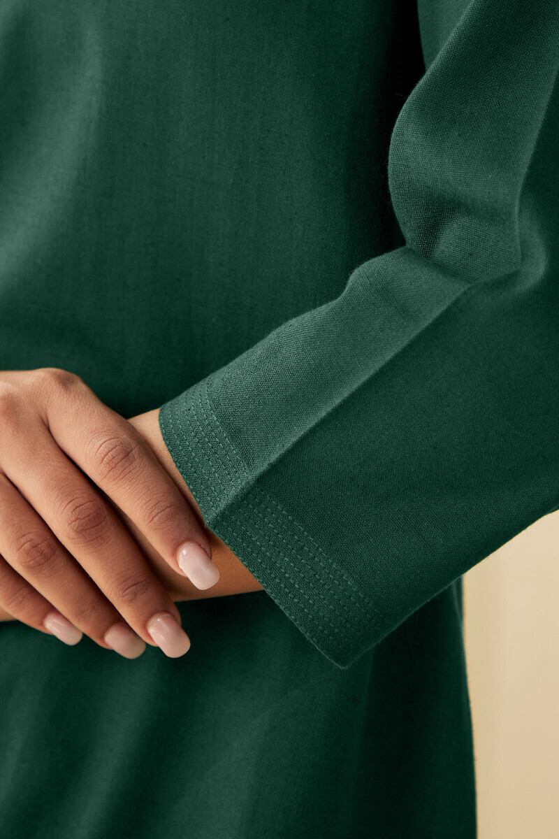 Green Handcrafted Straight Cotton Flax Kurta