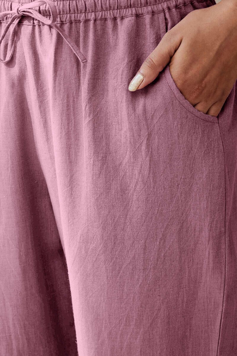Purple Handcrafted Cotton Flax Narrow Pants