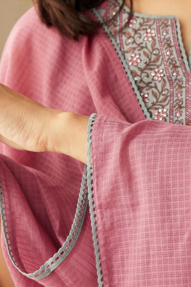 Pink Handcrafted Kota Dupatta