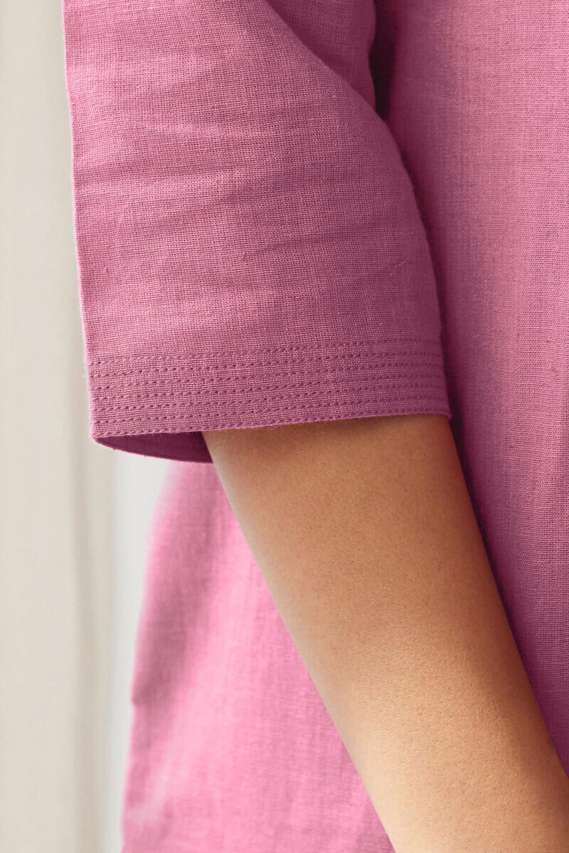 Purple Handcrafted Straight Cotton Flax Kurta
