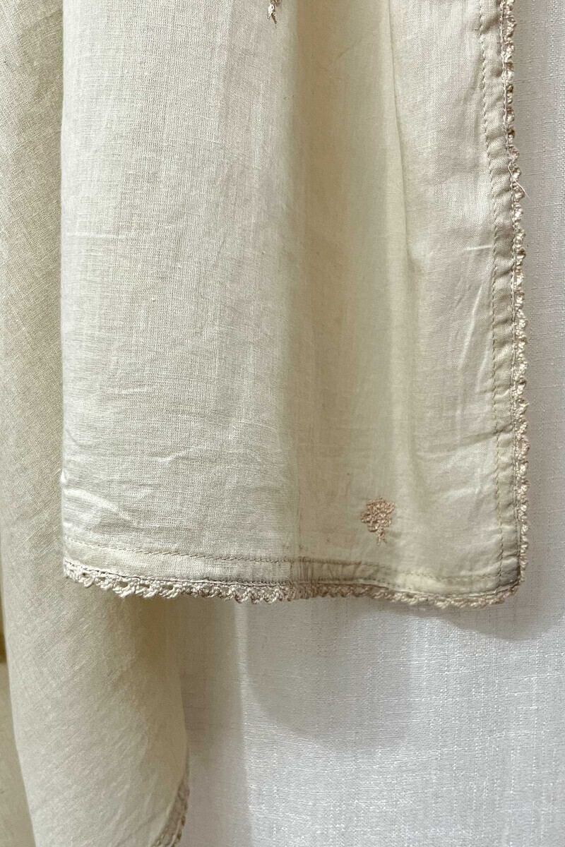 Beige Handcrafted Cotton Mul Dupatta