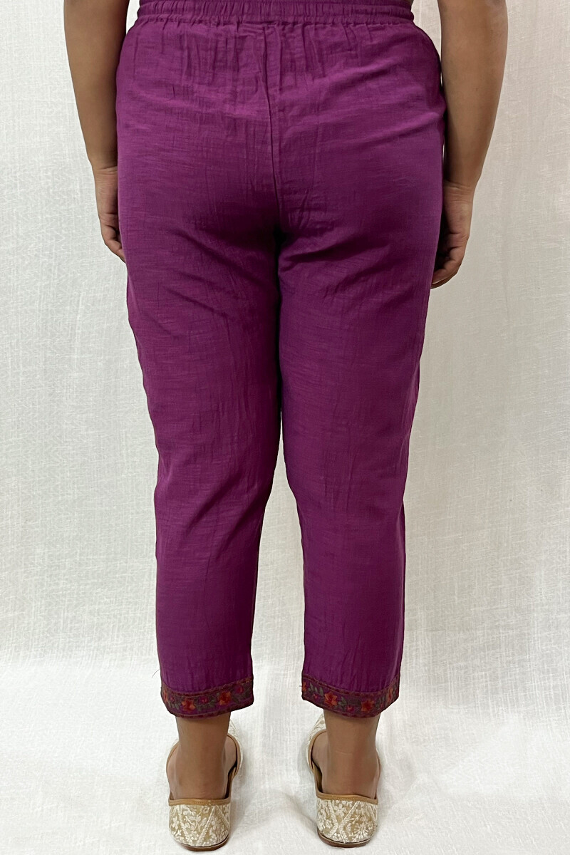 Purple Handcrafted Viscose Narrow Pants