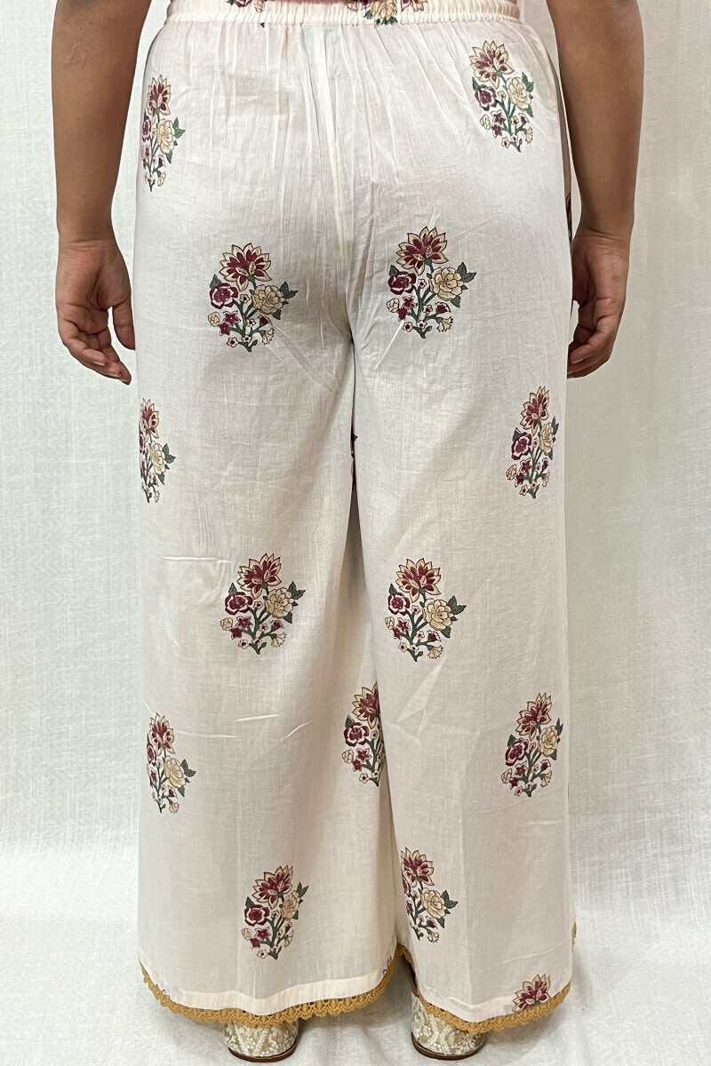 White Hand Printed Cotton Palazzo