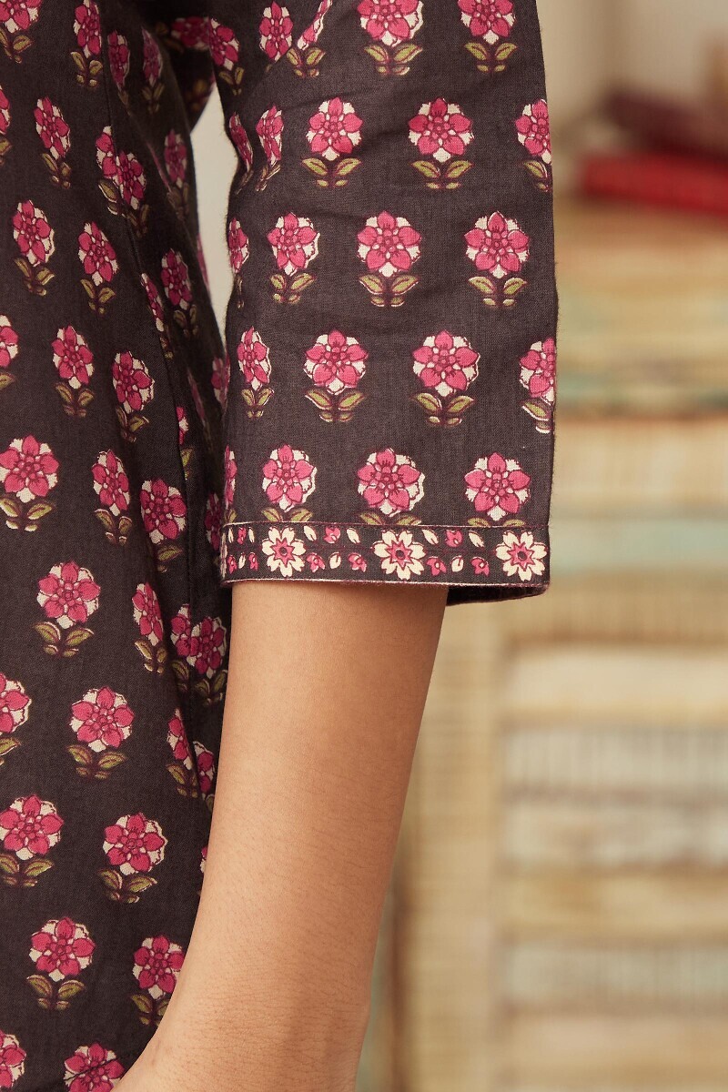 Brown Hand Printed Cotton Top