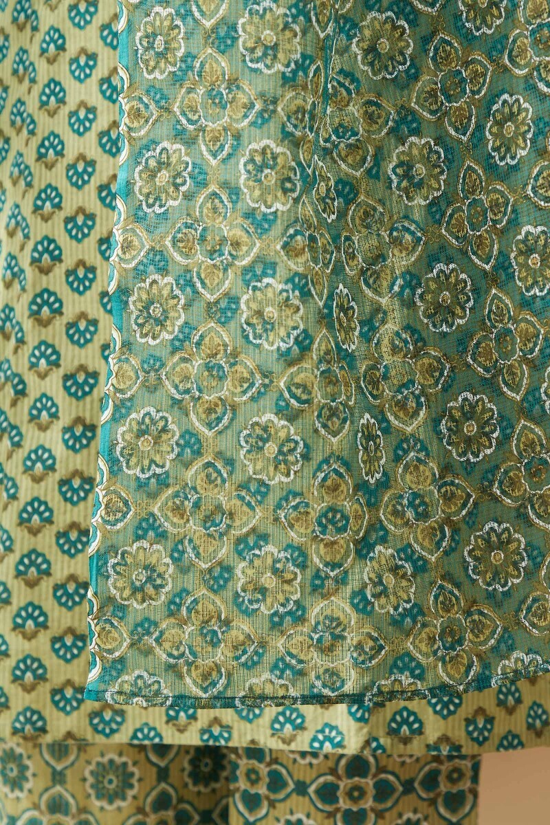 Teal Hand Printed Kota Dupatta