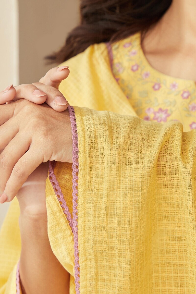 Yellow Handcrafted Kota Dupatta