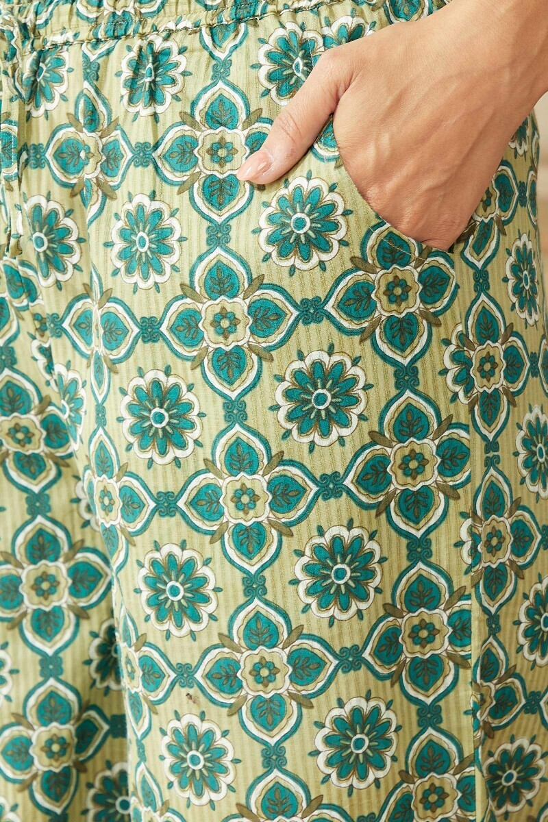Green Hand Printed Cotton Dobby Farsi