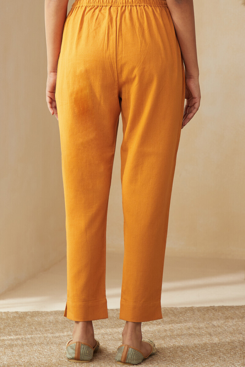 Mustard Handcrafted Cotton Flax Narrow Pants