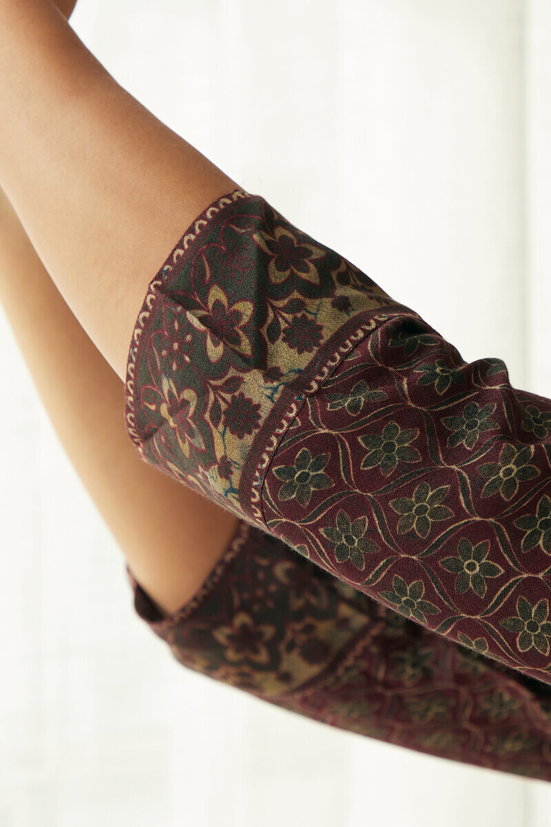 Maroon Printed Straight Viscose Kurta