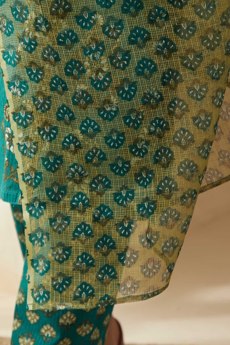 Green Hand Printed Kota Dupatta