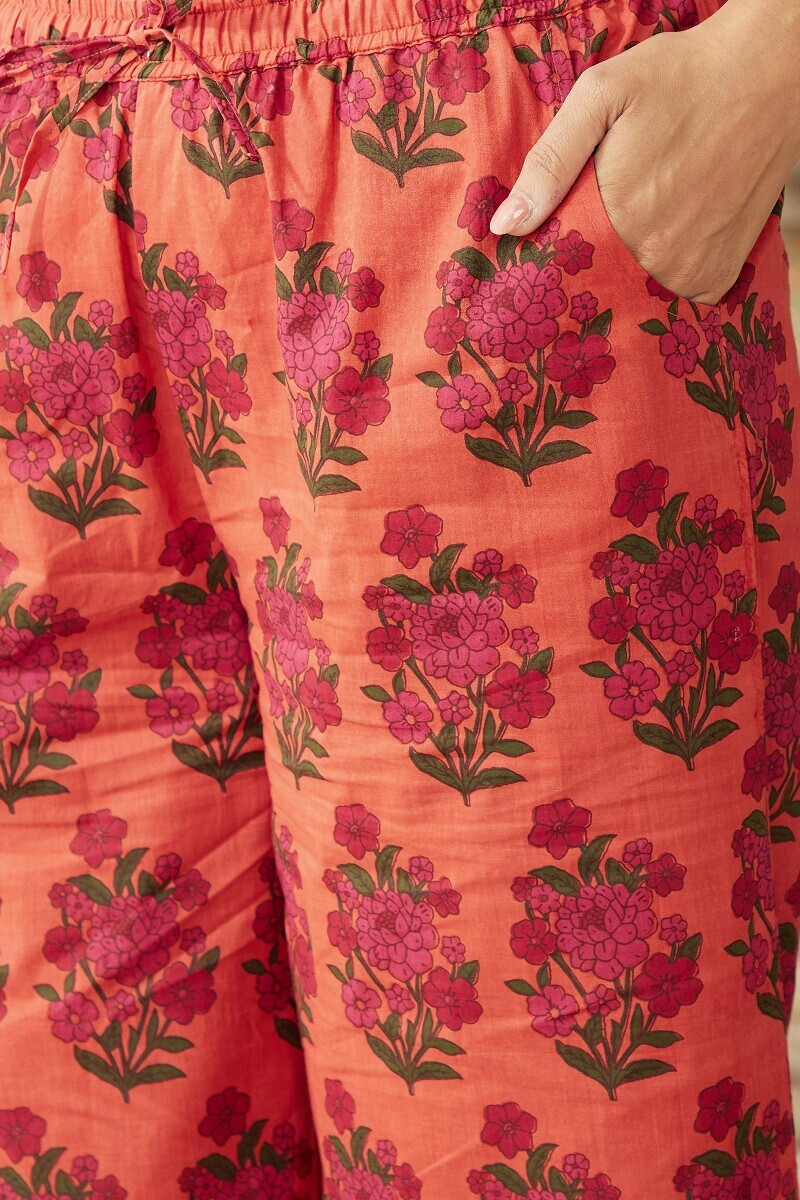 Orange Hand Printed Cotton Farsi