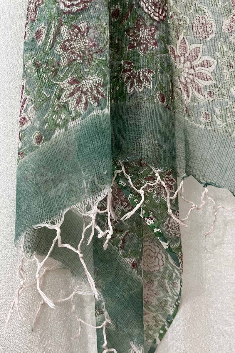Green Hand Block-Printed Kota Dupatta
