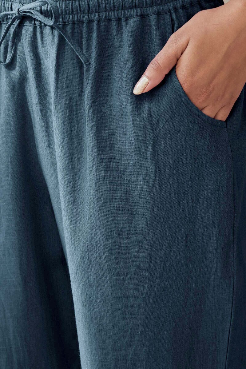 Midnight Blue Handcrafted Cotton Flax Narrow Pants