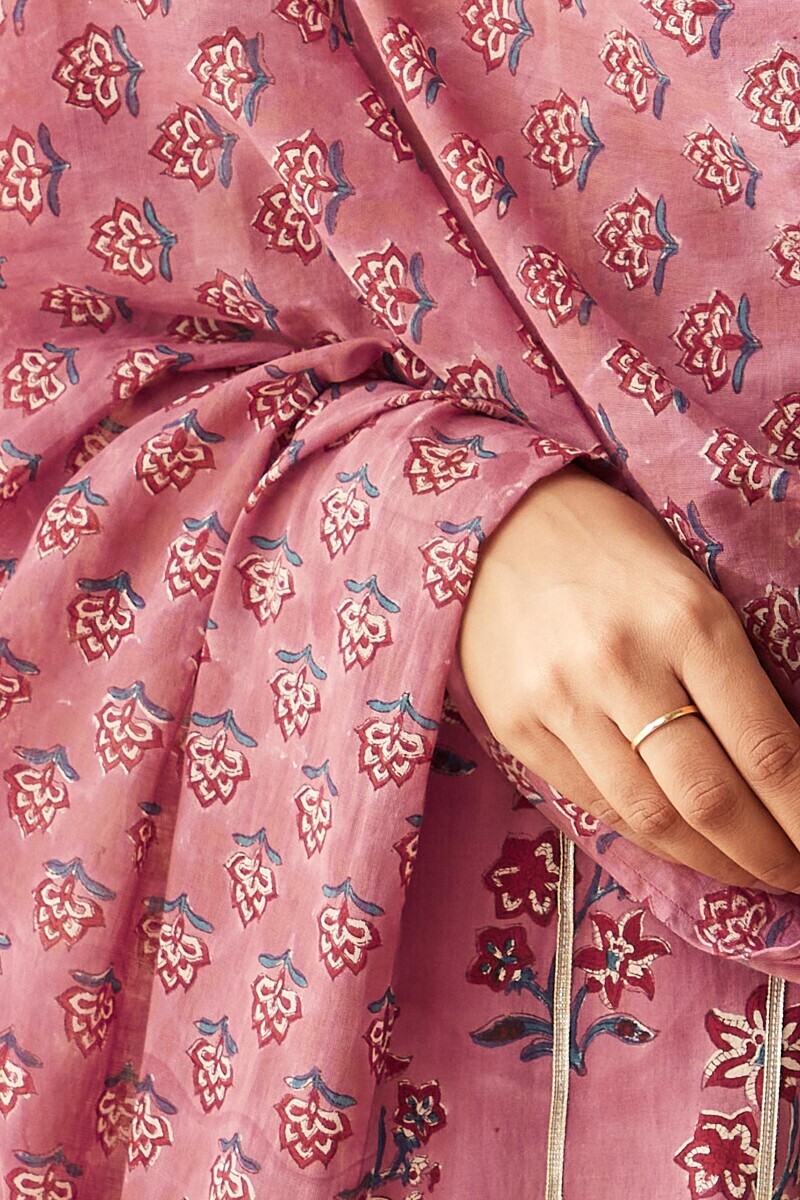 Purple Hand Block-Printed Cotton Mul Dupatta