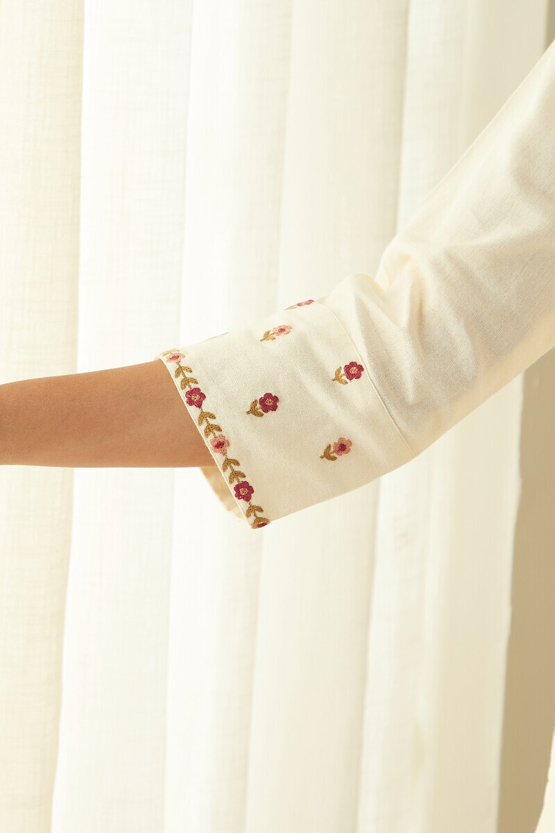 Cream Handcrafted Straight Cotton Flax Kurta